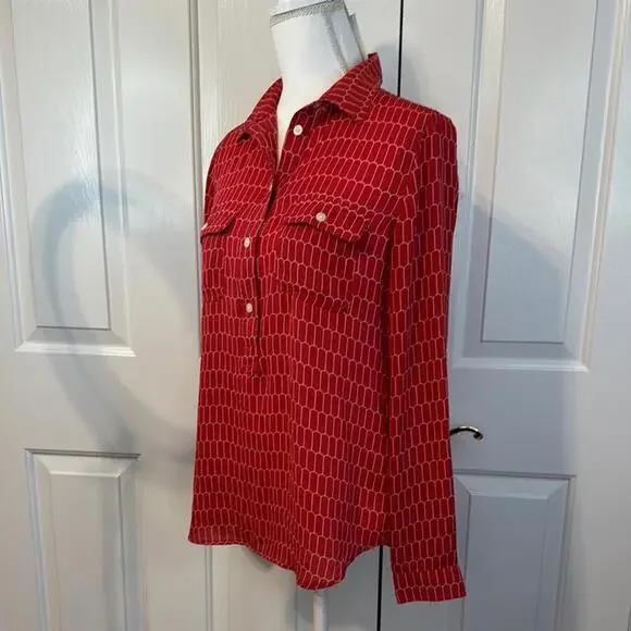LOFT Stylish Red Patterned Button-Up Shirt - Picture 2 of 8